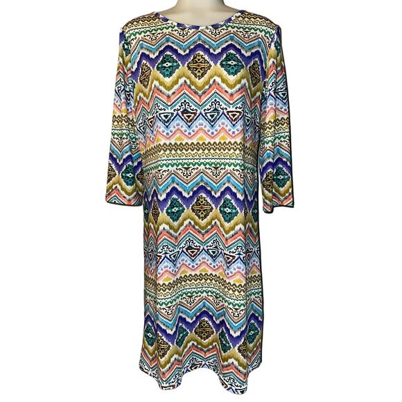 Jean Pierre Klifa Womens Daphne Knee Length Shift Dress Size M Resort 3/4 Sleeve - Picture 1 of 6